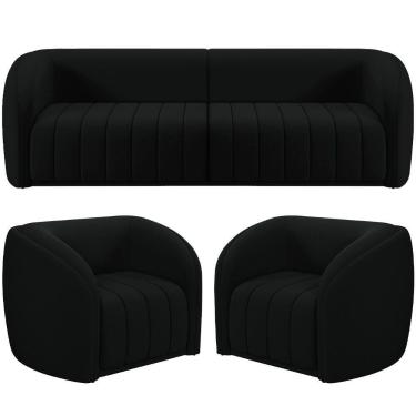 Imagem de Kit Sofá 4 Lugares Para Sala 292cm com 02 Poltronas Lazio M03 Veludo P