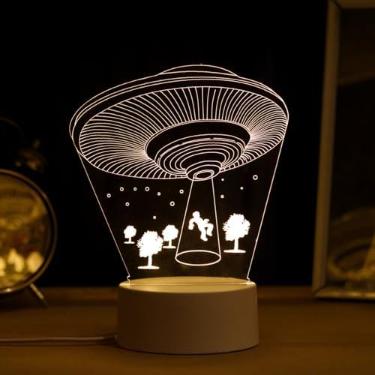 Imagem de PopLumos - Luminária led 3d, abajur de mesa, nave espacial abduzindo