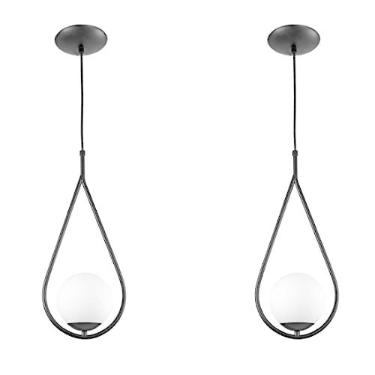 Imagem de Kit 2 Luminária Pendente Aro Gota Orby Preto Magnifico
