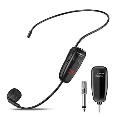 Imagem de Microfone Sem Fio, Sistema de Microfone de Montagem em Cabeça UHF, Receptor Transmissor Recarregável com Display Digital LED, Adequado para Ensinar Guia Turístico de Instrutor de Fitness