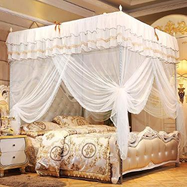 Imagem de Gavigain Cortinas de cama luxuosas, franja de babados, 4 cantos, rede de dossel para cama, dossel elegante para meninas, crianças, berços, adultos, decoração de cama (180 x 200 x 200 x 200)