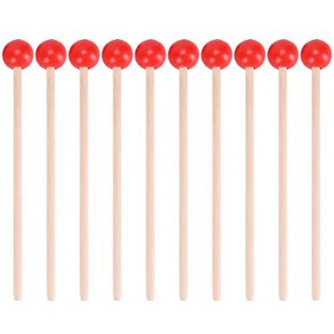Imagem de ARTIBETTER 12 pçs bastões de percussão de borracha com alça de madeira marreta cabeça redonda acessórios de música para crianças (vermelho)