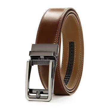 Imagem de 28"-68 "Cinto de Couro de Catraca Masculino Grande E Alto Com Fivela Automática (Cintura:28"-36" ajustável, Fivela de fibra de carbono - preto)