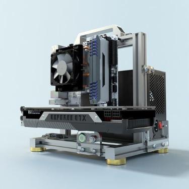 Imagem de Chassi de PC de estrutura aberta DIY, capa de computador de alumínio, suporta placa-mãe ITX, excelente resfriamento, suporte tipo C