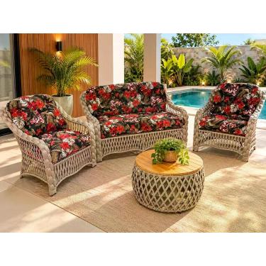 Imagem de Conjunto Varanda 1 Sofá 2 Poltronas 1 Mesa em Tricô Náutico para Jardi