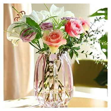 Imagem de x3anggyt5 Vaso de flor nórdico simples vaso de vidro grande cor transparente hidropônico rico em bambu lírio rosa sala de estar ornamentos de arranjo de flores nova decoração de casa (pequeno)