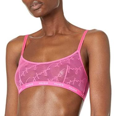 Imagem de HUGO Sutiã feminino de renda com escrita tonal, Magenta transparente/escrita magenta brilhante, P