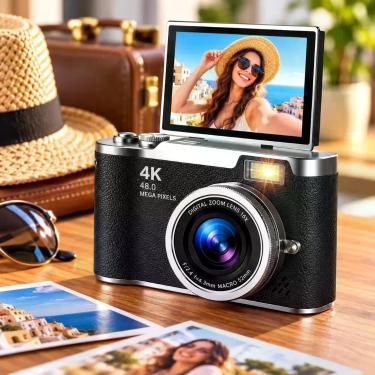 Imagem de Câmera Fotográfica Compacta 4K para Fotos Selfies e Vídeos: Cor Preta 