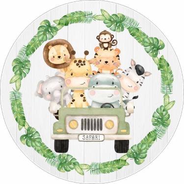 Imagem de Painel de Tecido Sublimado Redondo Safari Animais Baby Fundo Madeira C