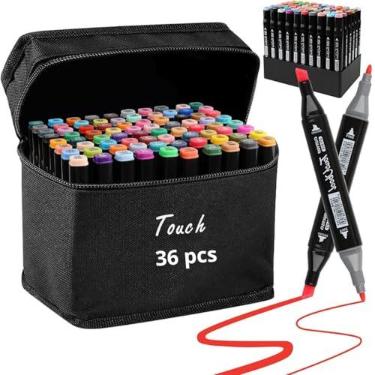 Imagem de Estojo de Canetas Marcadoras Ponta dupla - Kit Profissional e escolar com Cores Vibrantes e Tampa Codificada por cores permanentes - Linha Premium (36)