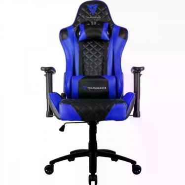 Imagem de Cadeira Gamer TGC12 em Poliuretano com Fibra de Carbono, Encosto Reclinável 135° e Almofadas Cervical e Lombar Azul
