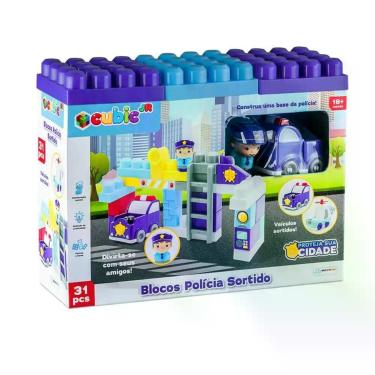 Imagem de Brinquedo De Montar Policia Cubic Jr 31 Peças Blocos De Encaixe Veícul