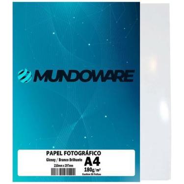 Imagem de Papel Fotográfico Glossy A4 180g Mundoware Branco Brilhante com 50 Fol