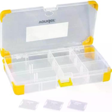 Imagem de Organizador Plástico OPV 70 para Peças Pequenas com 12 Divisões Trava Cantos Emborrachados Transparente e Amarelo Vonder