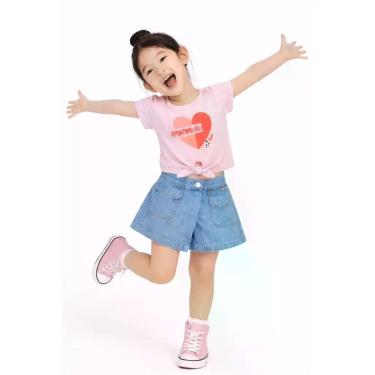 Imagem de Short Saia Jeans Infantil Menina Passeando Alphabeto, 4, Jeans