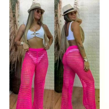 Imagem de Saída de Praia Calça Tricot Crochê Vazada Transparência Chic - Z&R Mod