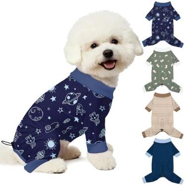 Imagem de Bienbee Pijamas para cães, 4 peças, pijamas macios e elásticos para cães, fantasia para cães pequenos, médios e grandes, meninos e meninas (conjunto de espaço e dinossauros)-M