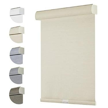 Imagem de Persilux Persianas de rolo 100% blackout sem fio Free-Stop para persianas de janela com tecido texturizado de aparência de linho (bege, 76,2 cm L x 182,9 cm A) Proteção UV Persianas térmicas de rolo