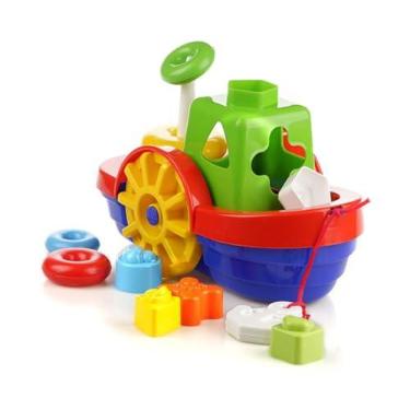 Imagem de Barco Didático com 5 peças geométricas + 12 Meses - Mercotoys | Leves e fáceis de manusear, este conjunto estimula a criatividade, a coordenação motora e o jogo de faz de conta