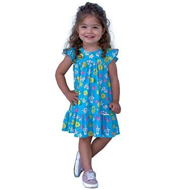 Imagem de Vestido Infantil Verão Manga Cavada Microfibra Estampa Digital Floral - Turquesa 4