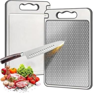 Imagem de Tábua de Corte Cortar Carne Placa Dupla Face Higiênica com Afiador e Alça em Aço Inox e PP