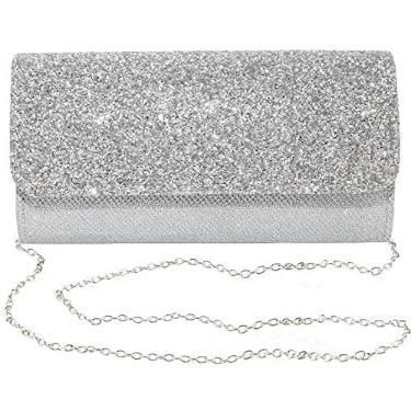 Imagem de Bolsas e bolsas de noite para mulheres, bolsa clutch para mulheres, festa de casamento, formatura, bolsa de ombro transversal, Prateado com glitter