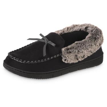 Imagem de isotoner Pantufas femininas mocassim de microcamurça antiderrapantes, para uso interno/externo, espuma viscoelástica, lavável na máquina, Preto, 7.5-8