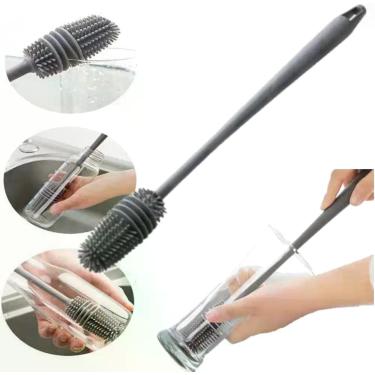 Imagem de Escova De Lavar Garrafa Mamadeira Copos Multiuso De Silicone 33cm - Cl