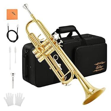 Imagem de Eastar Conjunto de trompete padrão Bb para iniciantes, instrumento de trompete de estudante de latão com estojo rígido, kit de limpeza, bocal e luvas 7C, ETR-380, dourado