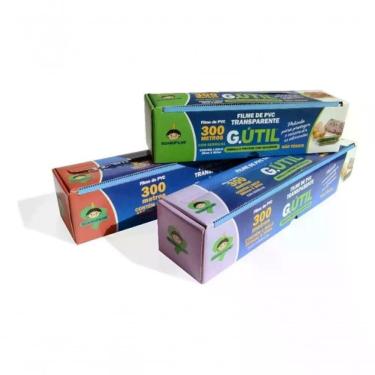 Imagem de Rolo de Filme Pvc 45cm X 300m com Trilho Cortante Transparente Kit 3 Caixas Guarufilme