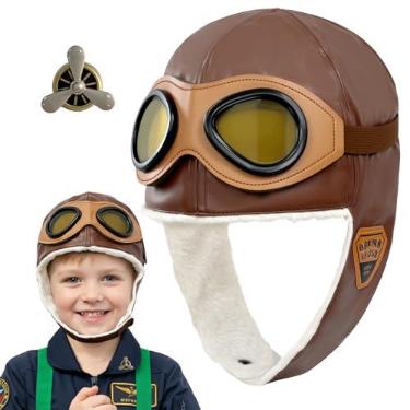 Imagem de Fantasia de aviador 3 peças 1920 vintage chapéu aviador com broche de óculos para Halloween, aviação, piloto, festa, dia da carreira, aniversário, cosplay, fantasia multi