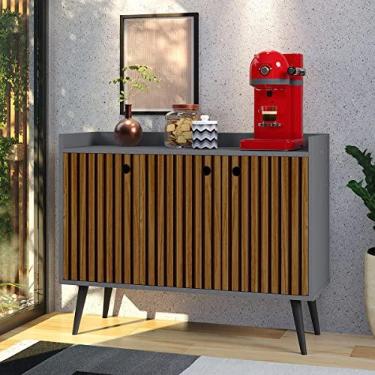 Imagem de Aparador Buffet Wood New com 3 Portas pes palito Sala, Sala de Estar, Cozinha - Loja Inova BR (Cinza/Ripado)