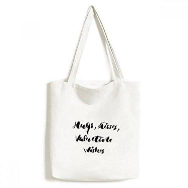 Imagem de Bolsa de lona Hugs Kisses Valentine Wishes bolsa de compras casual bolsa de mão