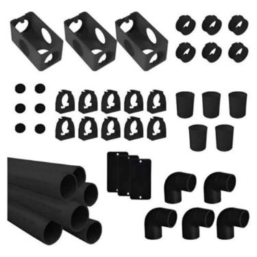 Imagem de Kit Completo Elétrica Aparente 3/4" com Placa Cega, 36 Peças, Abraçadeira Adaptador Caixa Joelho Luva e Eletroduto (Preto)
