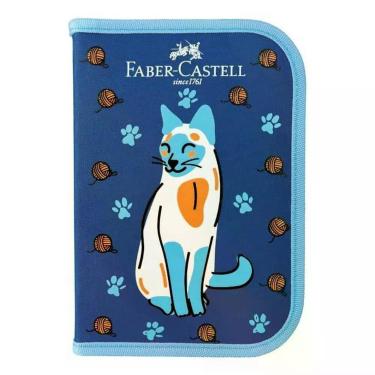 Imagem de Estojo Escolar Infantil Box Completo Pets Gato Azul - Faber Castell