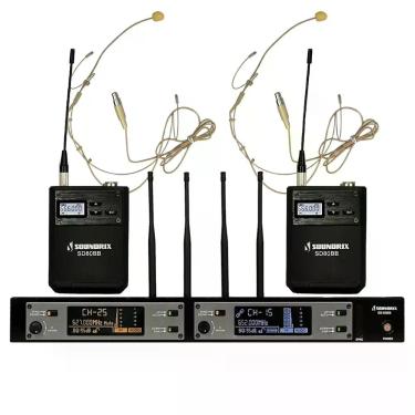 Imagem de Microfone Sem Fio Duplo Profissional Headset UHF 80 Canais e SCAN SD80