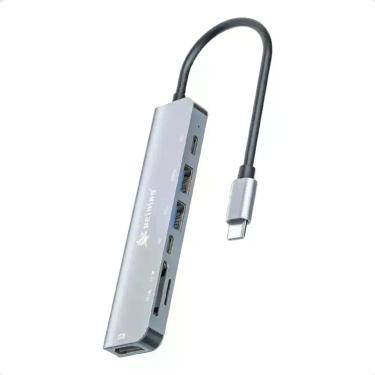 Imagem de Hub Usb 3.0 Adaptador Usb-c Dock Multiportas 7 Em 1 Hdmi 4k Cor Pratea