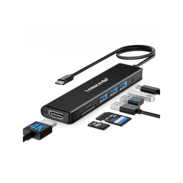 Imagem de Hub USB C Lemorele 7 em 1, HDMI 4K 30Hz, PD 100W, 3 Portas USB, Leitor SD/TF, Compatível com MacBook, ChromeBook, Dell, HP