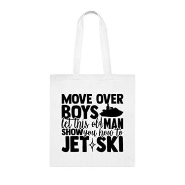 Imagem de Bolsa Move Over Boys Jet Ski para meninos, presente divertido, bolsa de ombro, bolsas reutilizáveis, cesta de Natal de aniversário, ideia de presente, Branco