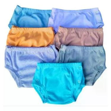 Imagem de Kit 5 Tapa Fralda Shorts Bebe Menino Menina Liso com botão Algodão - M