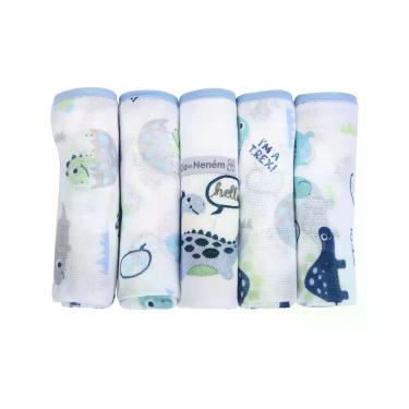 Imagem de Fralda de Pano com Bainha e Bordado Luxo 5 unid Enxoval Azul 70cm x 68