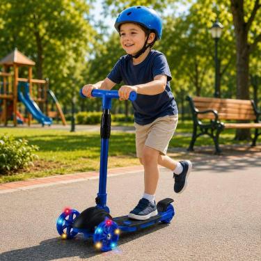 Imagem de Patinete Infantil 3 Rodas e com Luz LED - Azul IMPORTUDO