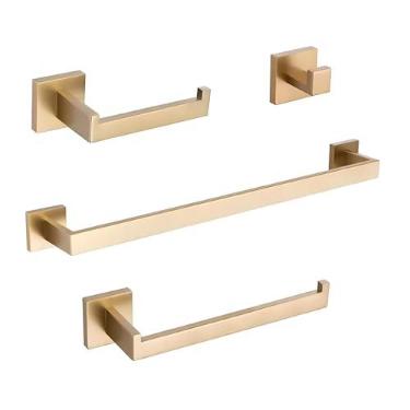 Imagem de Kit Acessórios Banheiro Aço Inox 304 Luxo 4 Peças Diversas Cores - Brinovar (DOURADO)