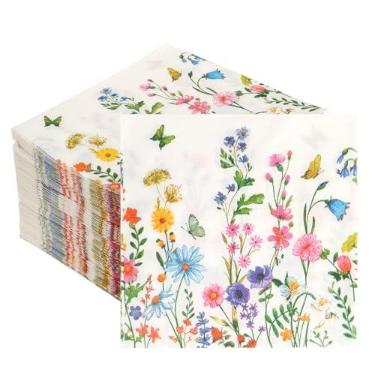 Imagem de Guardanapo de papel floral descartável, 200 peças, guardanapos de papel de flores de primavera para convidados, toalhas de mão decorativas de flores silvestres para banheiro, casamento, festa de