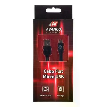 Imagem de Cabo de Dados Flat USB Micro Usb 2.0 Preto 1 metro - Avanco Tecnologia