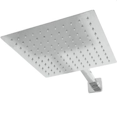 Imagem de Dona D Cor, Ducha Chuveiro 25x25 Inox Slim Quadrado De Parede Braço 40cm Chuveirão Piscina Ducha Fria Cascata Moderna Area Externa 25cm Inox Polido
