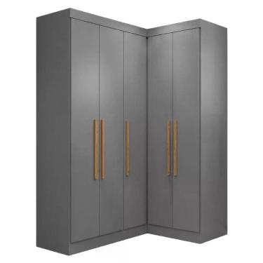 Imagem de Guarda Roupa de Canto Modulado Madrid 5 Portas MDP Cinza Maxel Móveis
