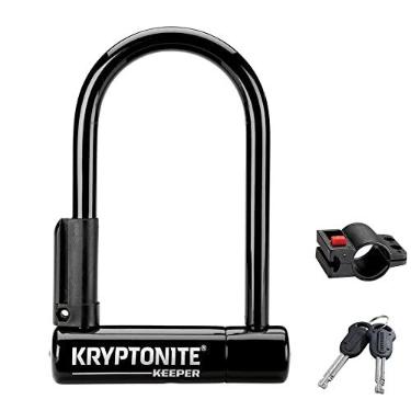 Imagem de Kryptonite Keeper Trava de mini-bicicleta, trava em U resistente antifurto com manilha de aço endurecido de 12 mm, suporte de montagem e 2 chaves para bicicleta, motocicleta, scooter, porta, portão,