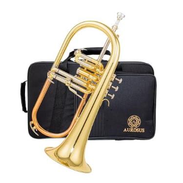 Imagem de AUROSUS SFH-8336 flugelhorn de gatilho com 3ª válvula de gatilho de latão rosa chumbo níquel prata slides externos latão amarelo acabamento em laca de sino