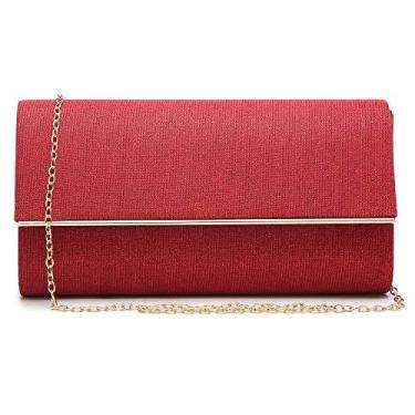 Imagem de Dasein Bolsa feminina para noite com glitter, bolsa de casamento para noivas, coquetel, festa, formatura, formatura, Vermelho, One Size